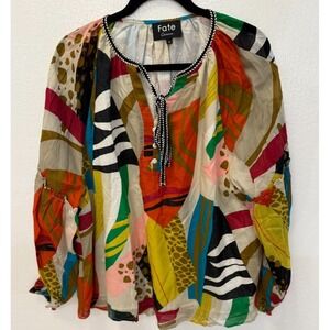 Fate Curve Boutique Peasant Boho Colorful Tunic‎ Top Size 2X